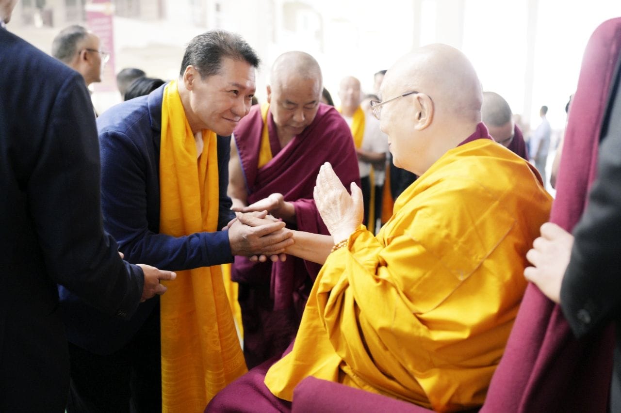 J AARON K DAVID received in personal audience and greeted hand-to-hand by His Holiness the 14th Dalai Lama, Doeguling Tibetan Settlement, Mundgod, January 2026