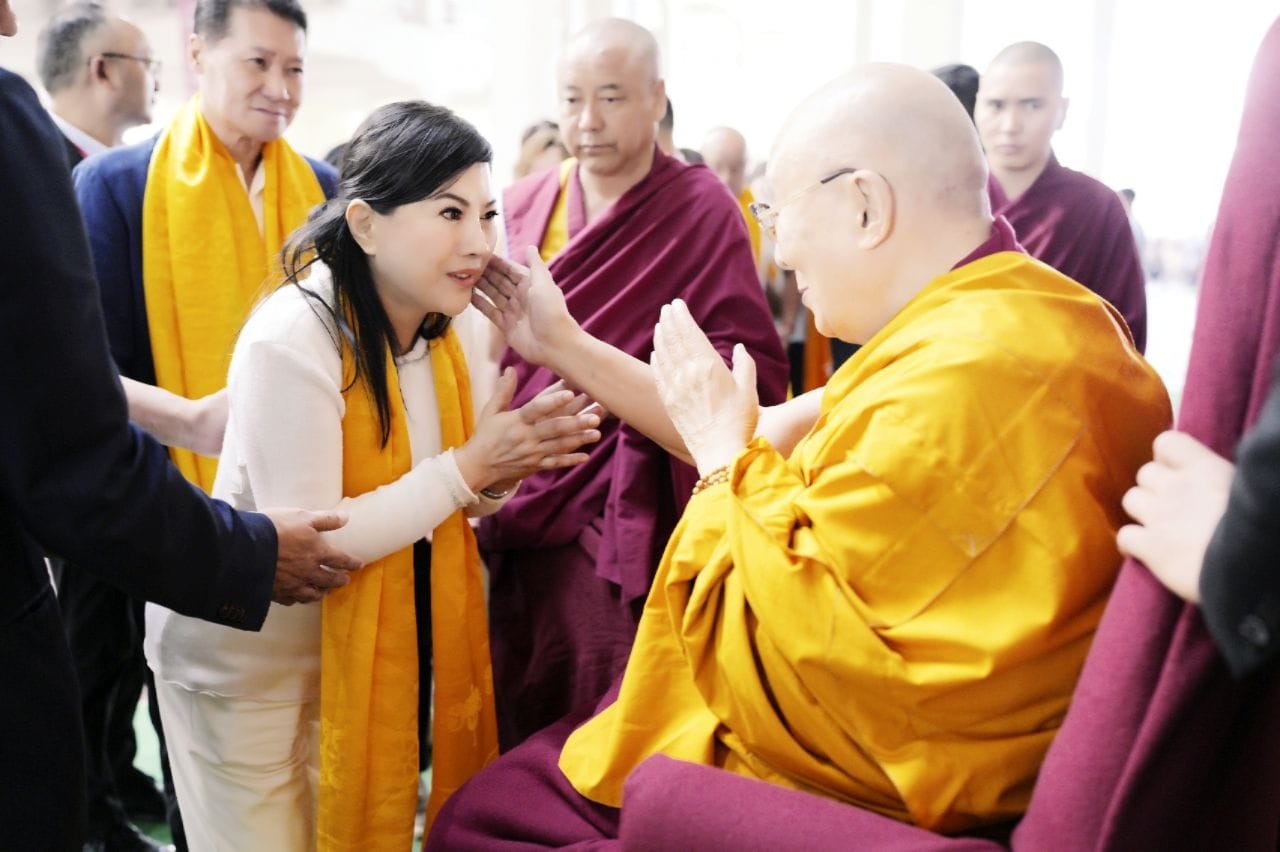 SHEKINAIH SIEW SIN YAP received in personal audience and greeted hand-to-hand by His Holiness the 14th Dalai Lama, with J AARON K DAVID beside her, Doeguling Tibetan Settlement, Mundgod, January 2026