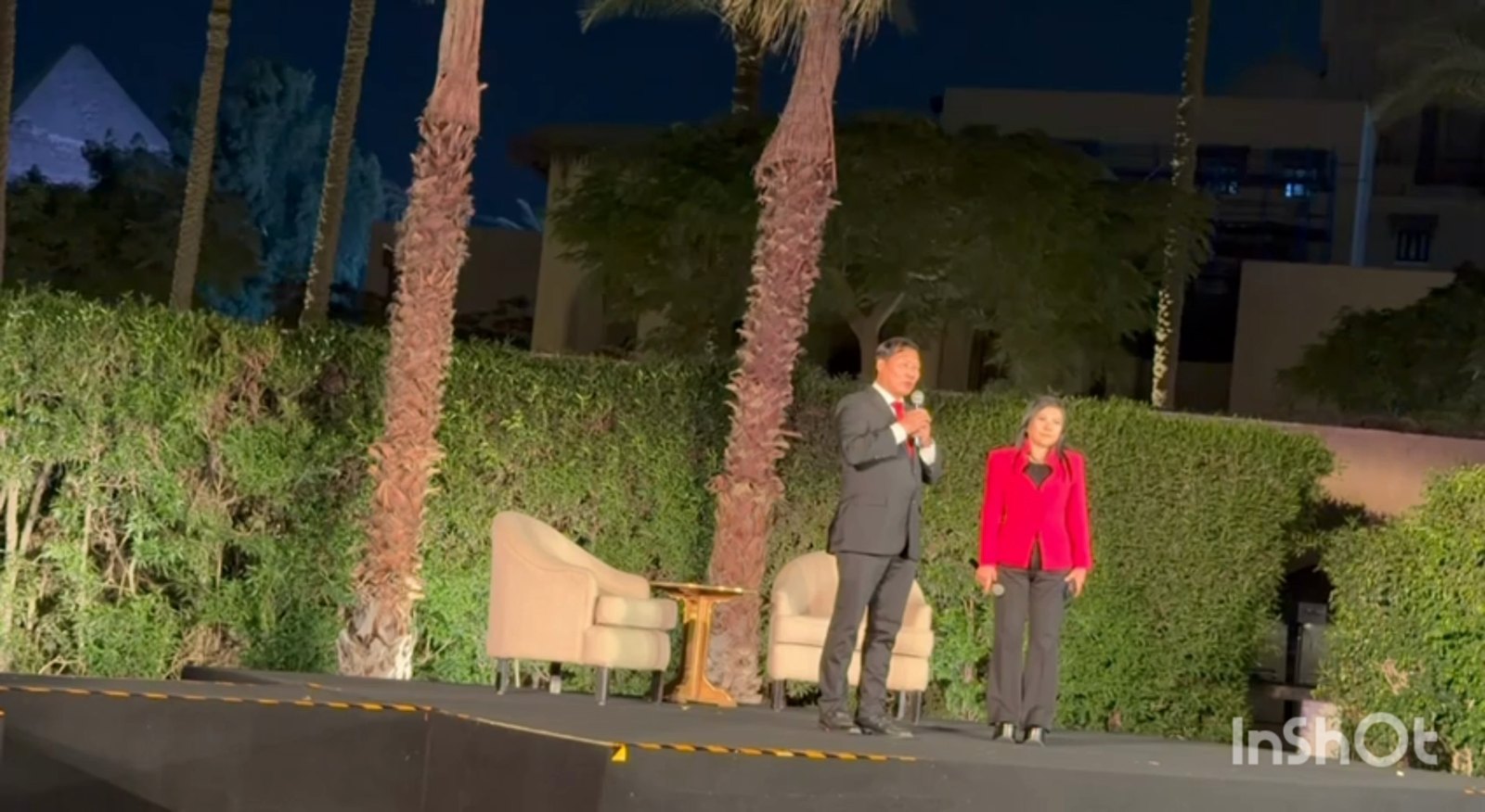 J AARON K DAVID addresses the audience from the open-air evening stage, Egypt