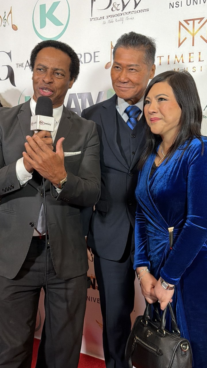 SHEKINAIH SIEW SIN YAP and J AARON K DAVID — red carpet media interview close-up, Los Angeles 2025