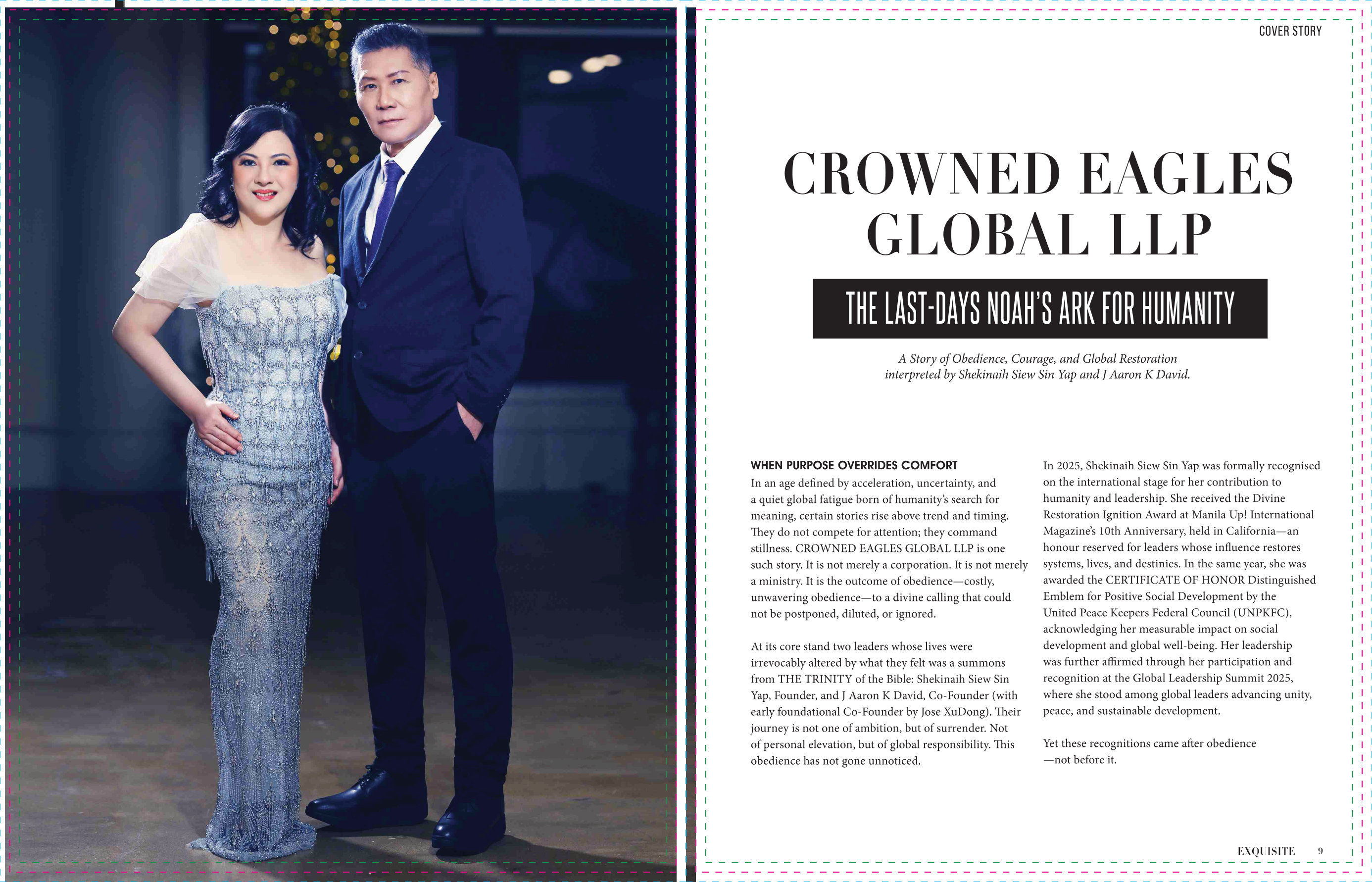 Exquisite International Magazine cover story, page 1 — SHEKINAIH SIEW SIN YAP and J AARON K DAVID