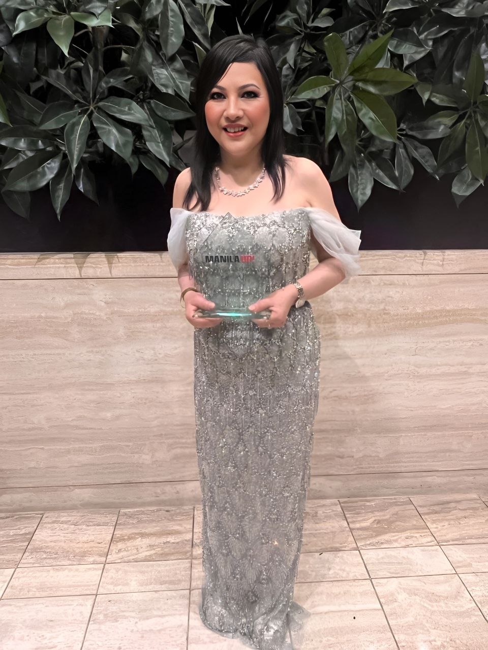 SHEKINAIH SIEW SIN YAP holding her Divine Restoration Ignition Award — Manila Up 10th Anniversary Gala, Hotel Indigo Los Angeles 2025