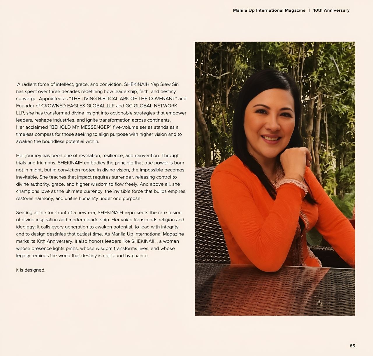 SHEKINAIH SIEW SIN YAP — Manila Up International Magazine, page 85, full profile feature