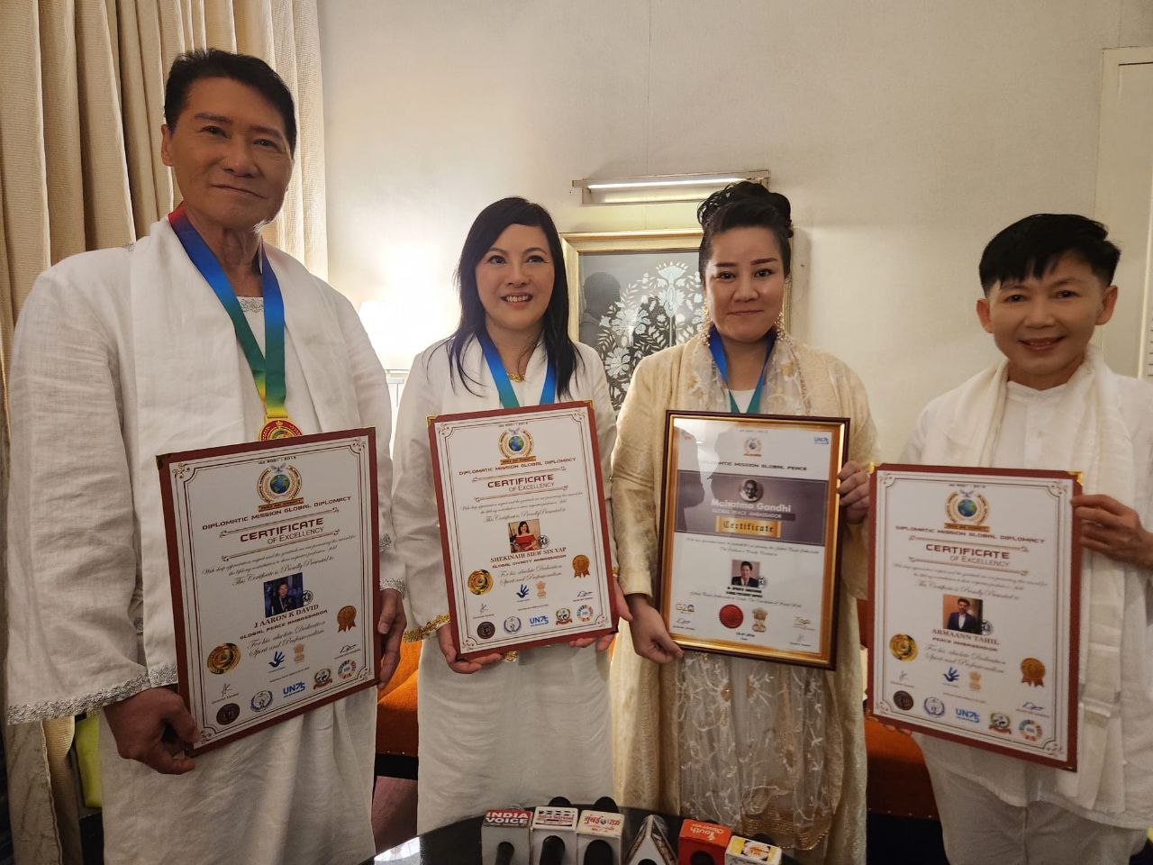 SHEKINAIH SIEW SIN YAP and J AARON K DAVID with fellow DMGP awardees at the press conference, Mumbai